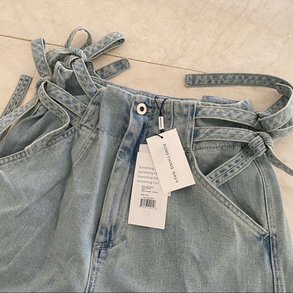 Something Navy Sydney Tie Pant in Denim 4